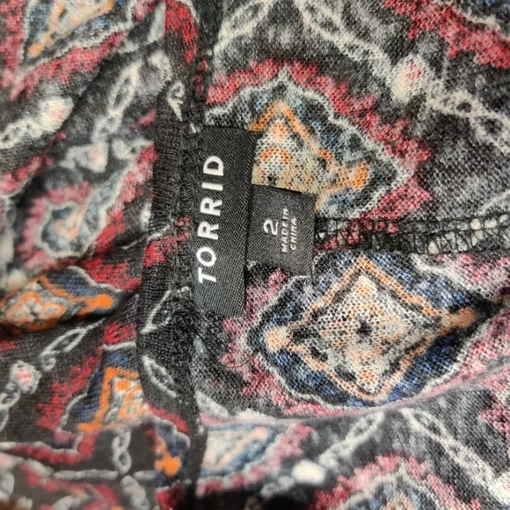 TORRID Black Red Diamond Kimono Cover-up EUC sz 2